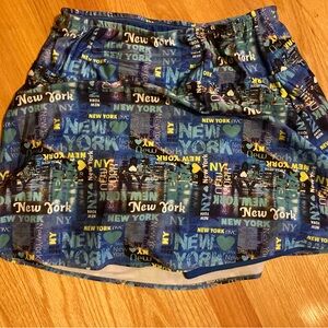 Blue New York Print Skater Skirt